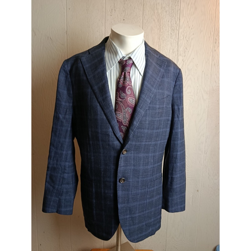 Proper Cloth Sport Coat Mens 40 R Windowpane Wool  Silk Linen Half Lined Blazer